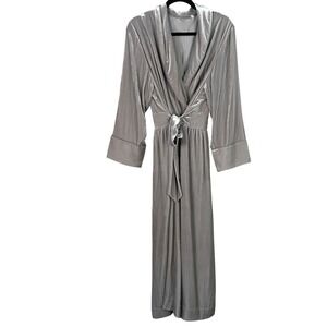 Soft Surroundings Silk Velvet Robe Maxi Silver Grey XL Kimono Sleeve Tie Waist